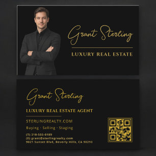 Luxe onroerend goed zwart goud QR-code script  Visitekaartje