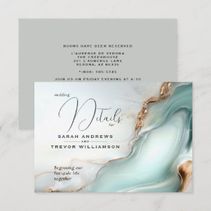 Luxe Opal Blauwgroen Gold Fluid Alcohol Ink Informatiekaartje
