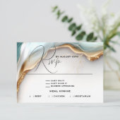 Luxe Opal Blauwgroen Gold Fluid Alcohol Ink RSVP Kaartje (Staand voorkant)