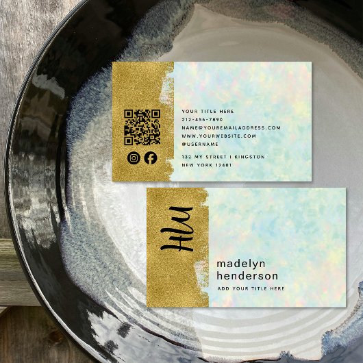 Luxe Opal Gold Brush QR Code Social Media Visitekaartje