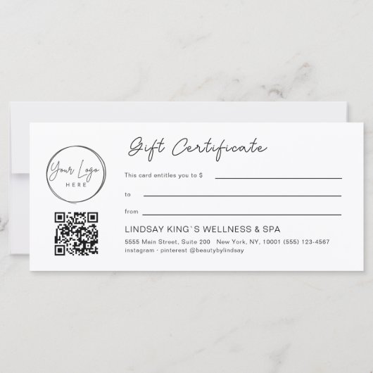 Luxe Opal Logo QR Code Cadeaubon Certificaat (Achterkant)