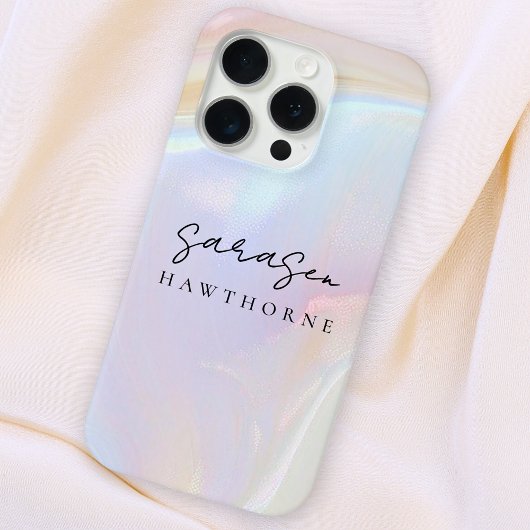 Luxe Opal Shell Holographic Elegant Script Naam Case-Mate iPhone Case