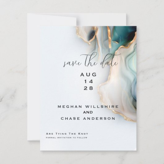 Luxe Opal Turquoise Goud Vloeibare Alcohol Inkt Kaart (Voorkant)