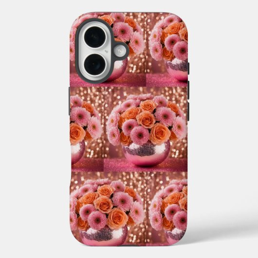 Luxe Orange Flowers iPhone 16 Coque (Verso)