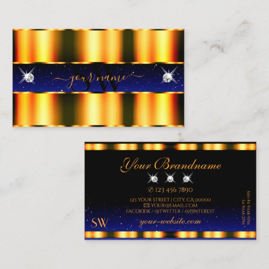 Luxe Oranje Blauwe Zonken Juwelen Initialen Visitekaartje (Voorkant / Achterkant)