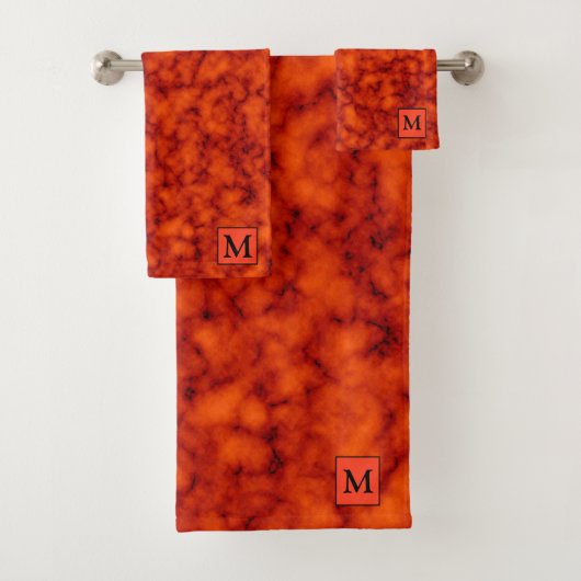 Luxe Oranje Marble Monogrammed Bad Handdoek (Insitu)
