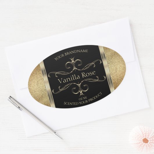 Luxe ornamental Gold Glitter Black Product Label (Envelop)