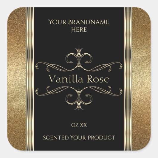 Luxe ornamental Gold Glitter Black Product Label (Voorkant)