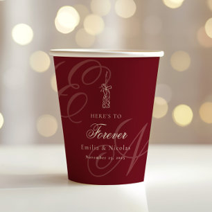 Luxe Oude Geld Monogram Rode Calligrafie Bruiloft Papieren Bekers