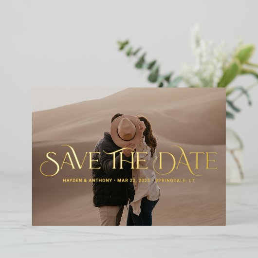Luxe Overlay FOIL Wedding Enregistrer La Carte Dat (Debout devant)