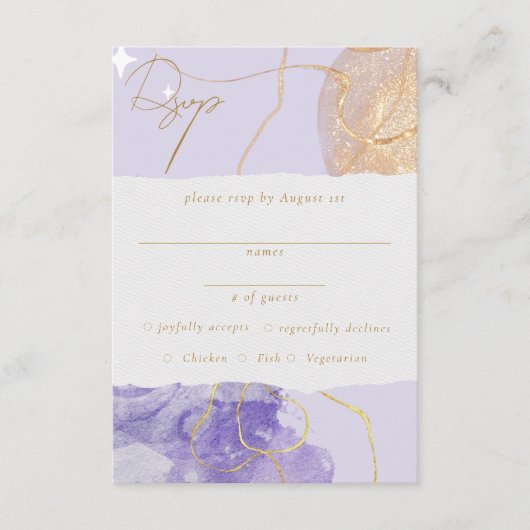Luxe Paars & Gouden Abstract RSVP Informatiekaartje (Voorkant)