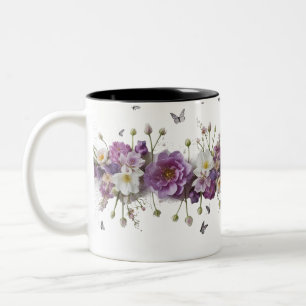Luxe Paars Witte Botanische Vlinder Twee-Tons Tweekleurige Koffiemok