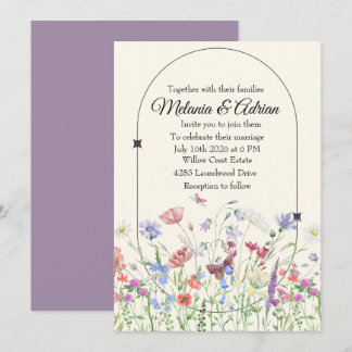 Luxe Paarse beige Wedding Wildflower Kaart