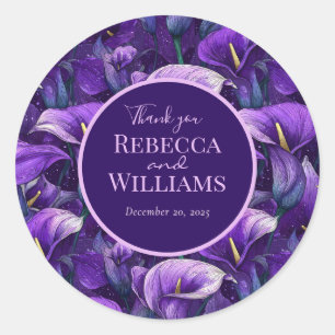 Luxe Paarse Calla Lelies Esthetische Rustieke  Ronde Sticker