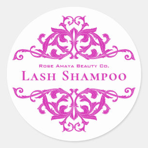 Luxe paarse damast wimperreiniger ronde sticker