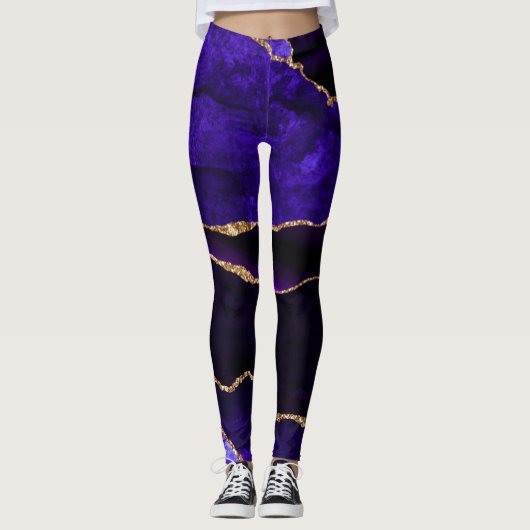 Luxe Paarse en Gold Glitter Agate Leggings (Voorkant)