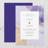 Luxe Paarse en gouden Abstracte bruiloft Kaart (Voorkant / Achterkant)