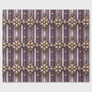 Luxe Paarse en goudgestreepte kerst Cadeaupapier