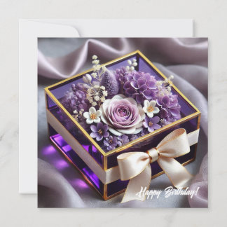 Luxe paarse glazen bloemen cadeau gouden chiffon b feestdagenkaart