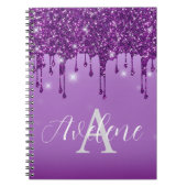Luxe Paarse Glitter Drips Monogram Notitieboek (Voorkant)