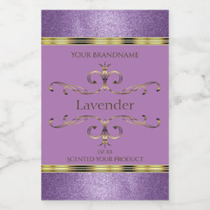 Luxe paarse glitter gouden sierlijke productlabels voedselcontainer etiket