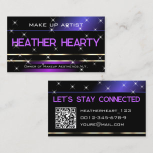 Luxe Paarse Gouden Glitter Sterren en QR-code Visitekaartje
