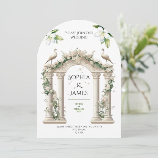 Luxe Paleis Arch Bloemen bruiloft uitnodiging (Staand voorkant)