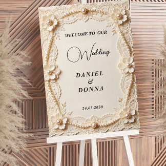 Luxe Parel Kant Elegant Huwelijksbord Poster