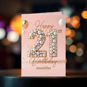 Luxe Parels en Gouden Accenten 21e Verjaardag Kaart