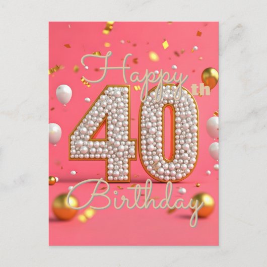 Luxe parels en gouden accenten 40e verjaardag briefkaart (Voorkant)