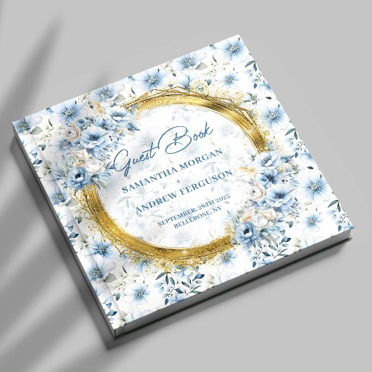 Luxe Pastel Blauw Goud Glitter Wedding Guest Book Gastenboek