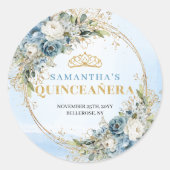 Luxe Pastel Blue Gold Greenery Quinceañera Sticker (Devant)