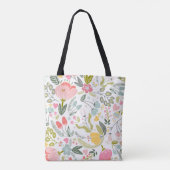 Luxe pastel roze floral kopermonogram wit draagtas (Achterkant)