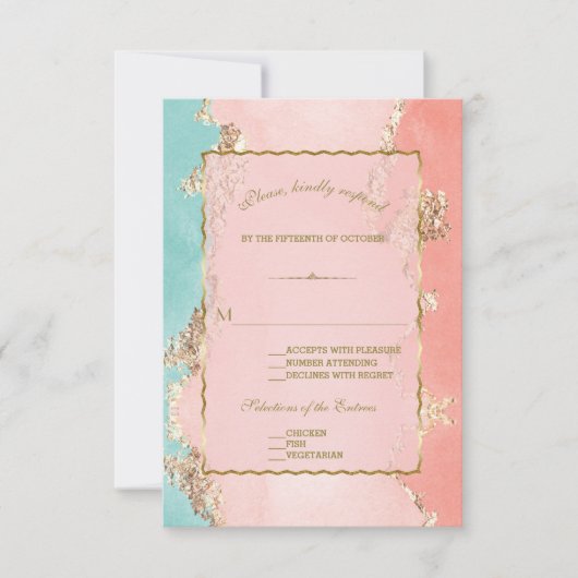 Luxe Pastel Waterverf Goud Folie Bruiloft RSVP (Voorkant)