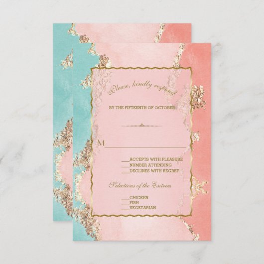 Luxe Pastel Waterverf Goud Folie Bruiloft RSVP (Voorkant / Achterkant)