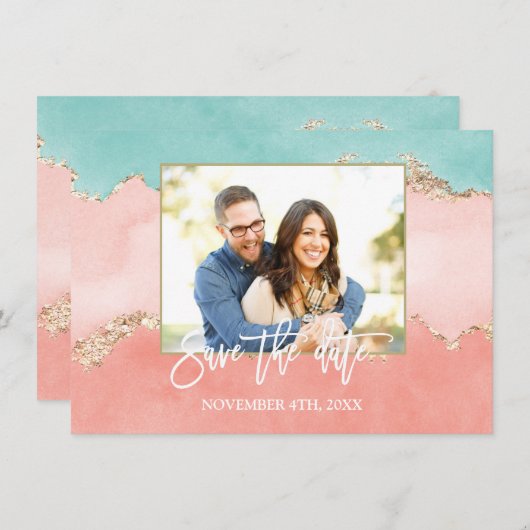 Luxe Pastel Waterverf Goud Folie Save The Date (Voorkant / Achterkant)