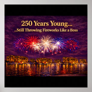 Luxe Patriottische Vuurwerk Over Water Print