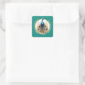 Luxe pauw blauw goud dank u 5D chique Vierkante Sticker (Tas)