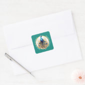 Luxe pauw blauw goud dank u 5D chique Vierkante Sticker (Envelop)