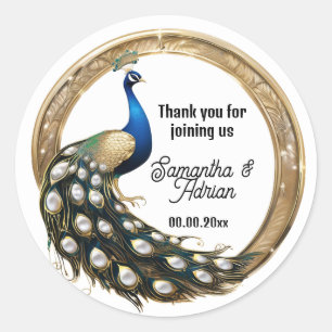 Luxe pauw vogel land art nouveau bedankt ronde sticker