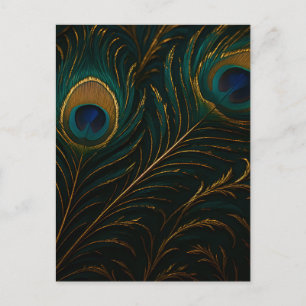 Luxe Pauwenoogveren Goud Teal Patroon Briefkaart