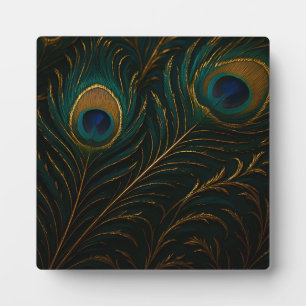 Luxe Pauwenoogveren Goud Teal Patroon Fotoplaat