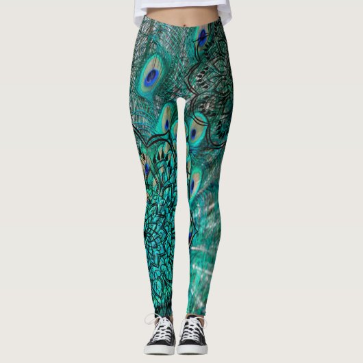 Luxe pauwenveer leggings (Voorkant)