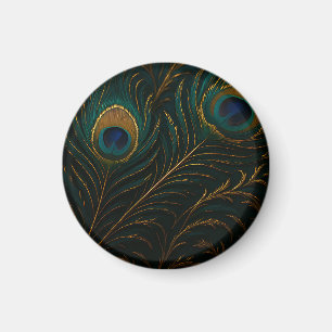 Luxe Pauwestaartveren Goud Teal Patroon Magneet