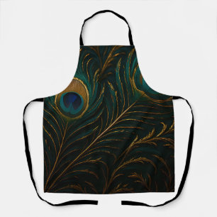 Luxe Pauwestaartveren Goud Teal Patroon Schort