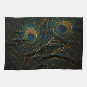 Luxe Pauwveren Goud Teal Patroon Theedoek
