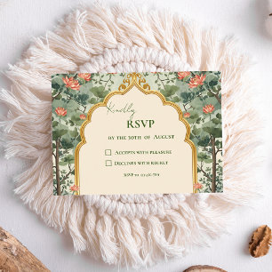 Luxe Pichwai Indiase Bruiloft RSVP Kaartje