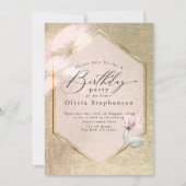 Luxe Pink Gold Floral Invitation d'anniversaire (Devant)
