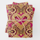 Luxe Pink Gold Hearts Valentine Wrapping Papier (En situation)