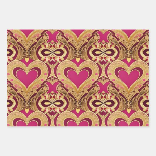 Luxe Pink Gold Hearts Valentine Wrapping Papier (Devant)
